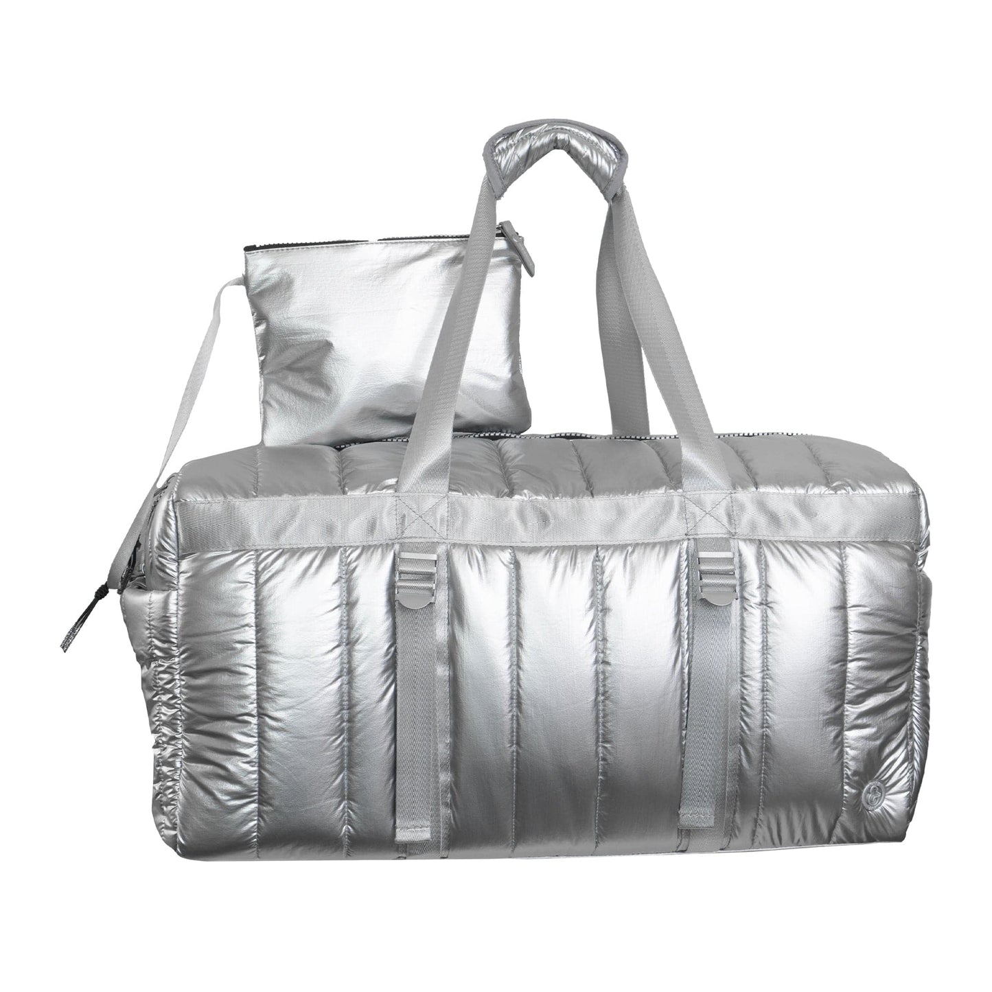 Joan & David 22" Metallic Puffer Tubular Quilted Nylon Travel Weekender Duffel