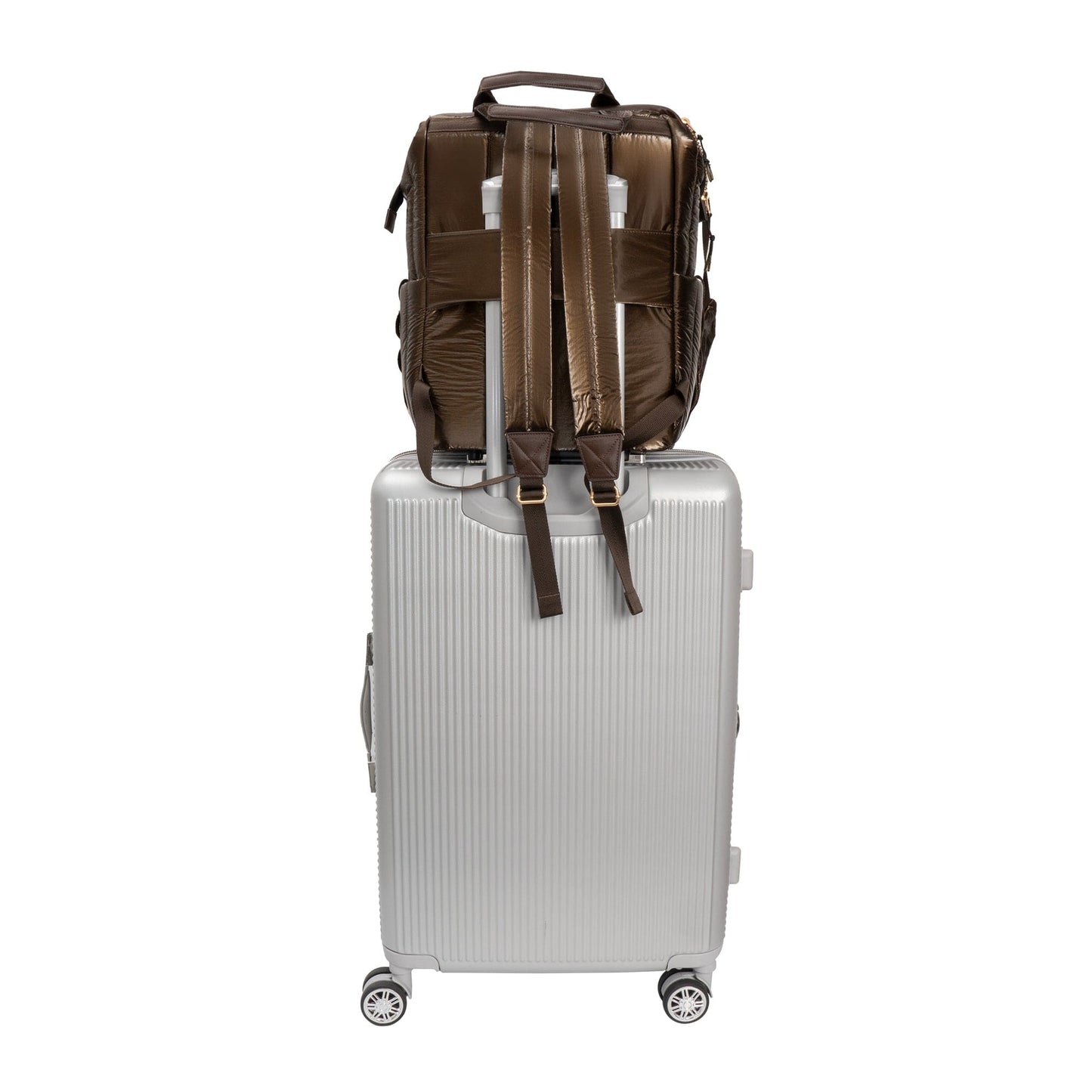 Joan & David Tubular Quilted Metallic Puffer Nylon 18-Inch Workbook Backpack