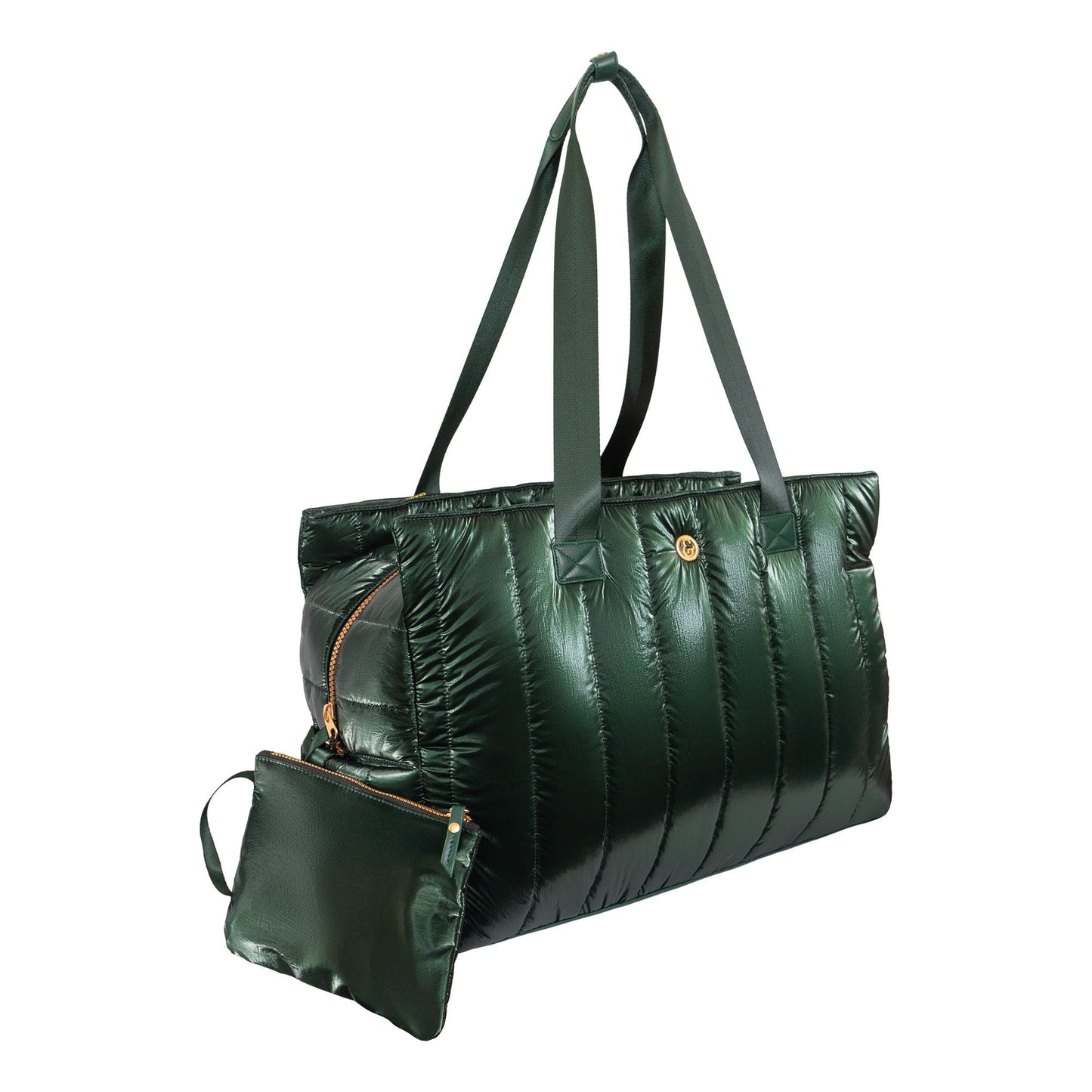 Joan & David Metallic Tubular Quilted Nylon Puffer Tote