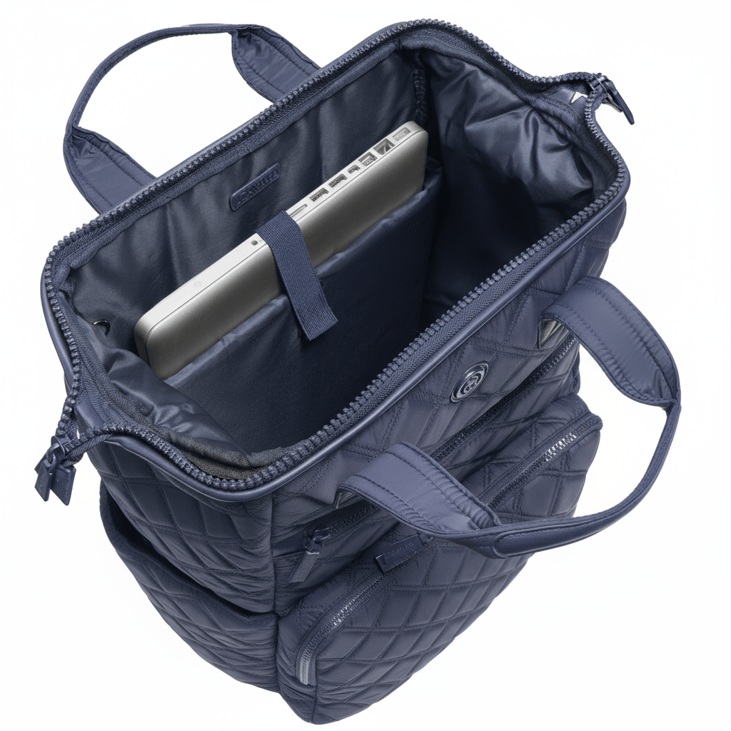 Joan & David Diamond Quilted Puffer Nylon Square Laptop Backpack