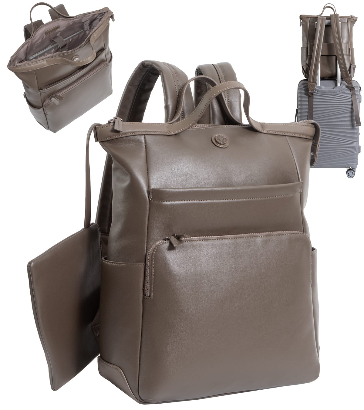 Max Studio The Rosalie 18 Inch Smooth Faux Vachetta PU Workbook Backpack