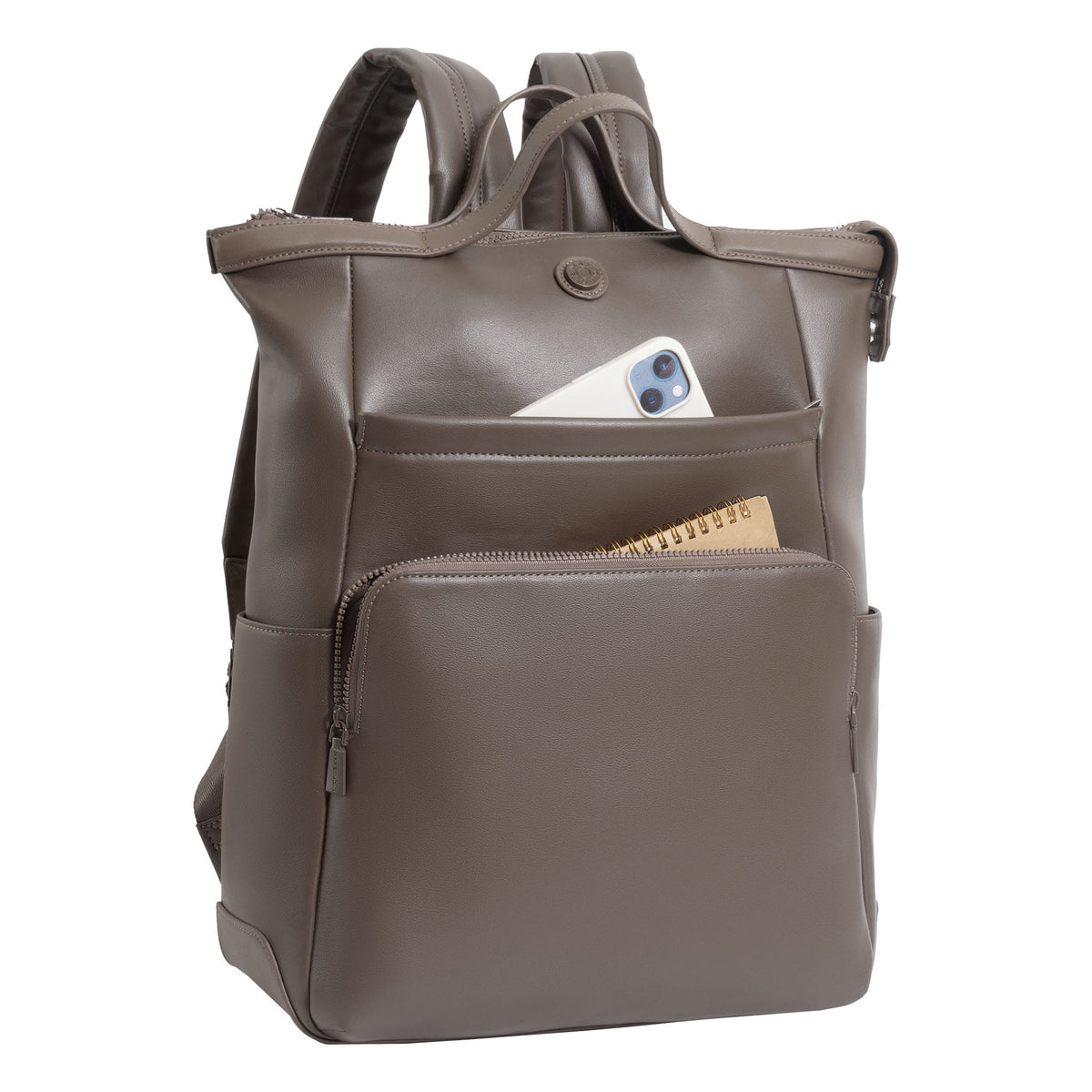 Max Studio The Rosalie 18 Inch Smooth Faux Vachetta PU Workbook Backpack